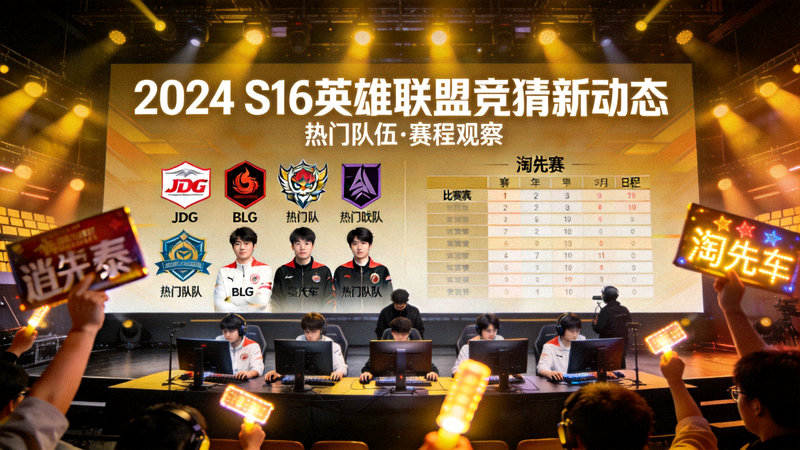S16下注新动态配图，展示英雄联盟竞猜热门队伍与赛程观察的赛事现场画面